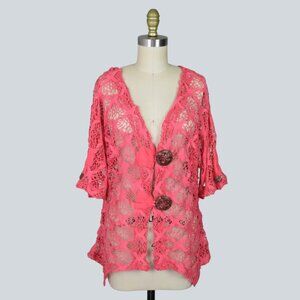 LE MODA CORAL PINK BUTTON UP CARDIGAN COVER UP